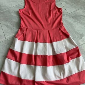 Altar'd State Red and White A-Line Sleeveless Dress. Coral and white.